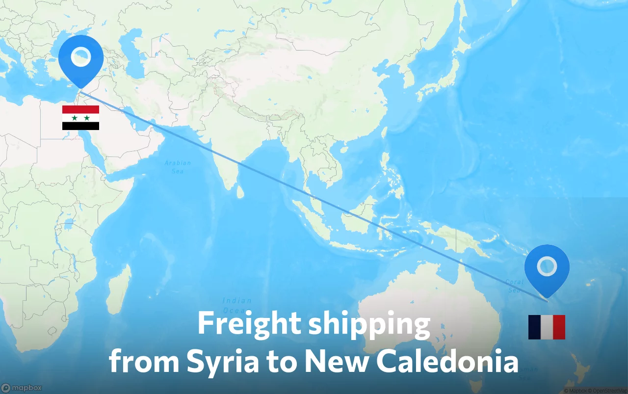 Shipping route from Syria to New Caledonia