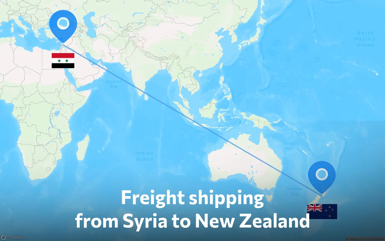 Shipping route from Syria to New Zealand