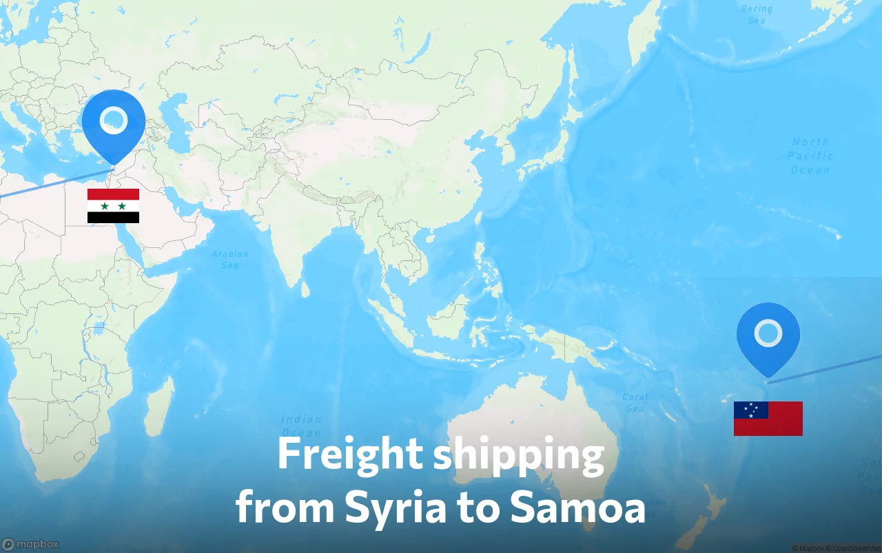 Shipping route from Syria to Samoa