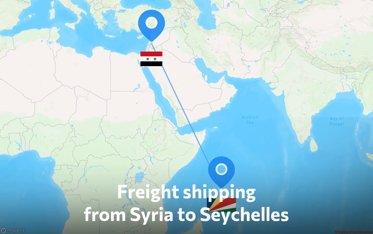 Shipping route from Syria to Seychelles