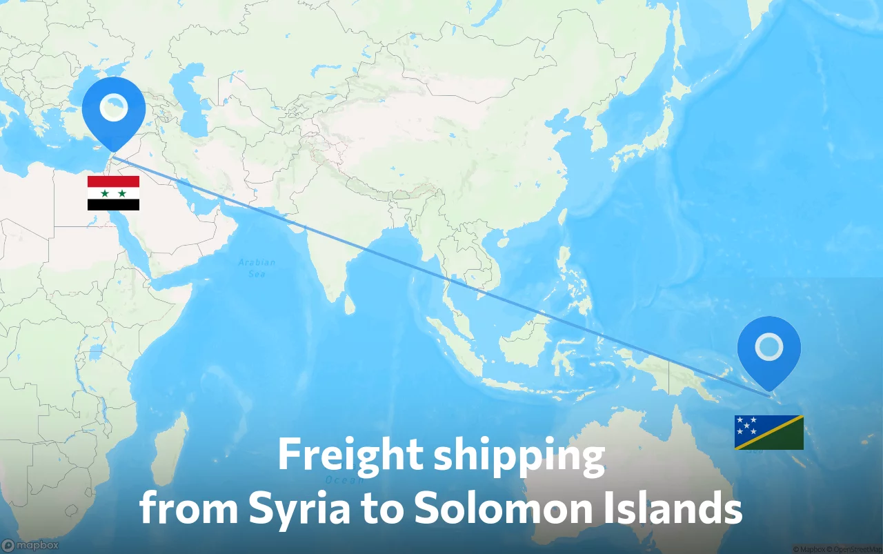 Shipping route from Syria to Solomon Islands