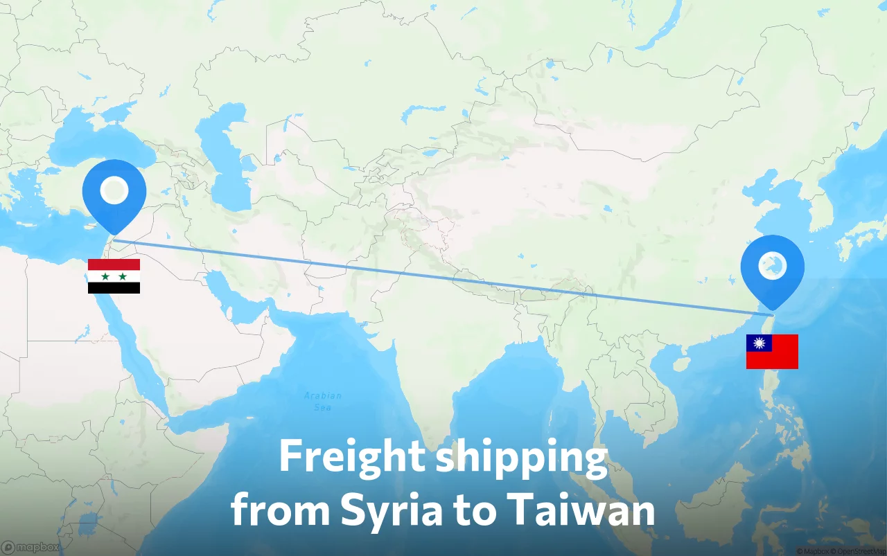 Shipping route from Syria to Taiwan