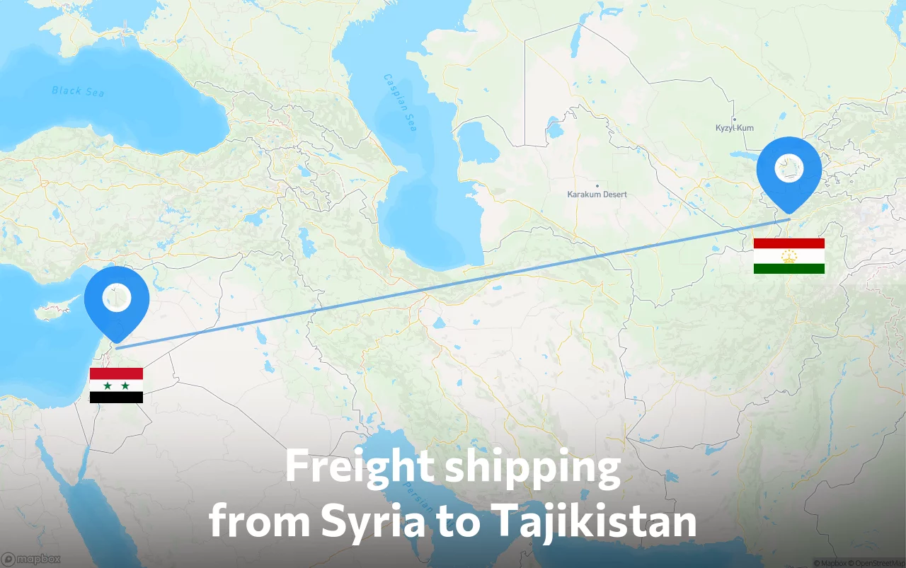 Shipping route from Syria to Tajikistan
