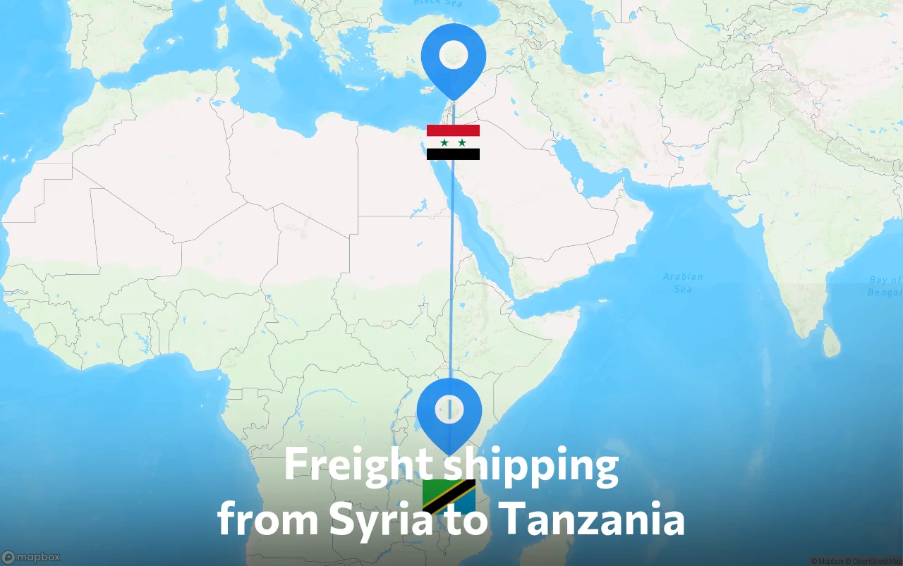 Shipping route from Syria to Tanzania