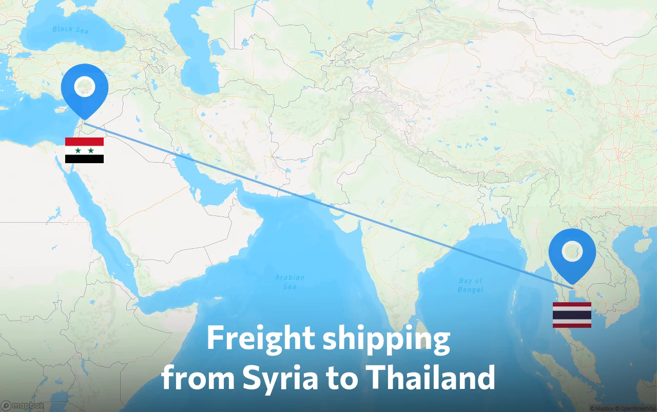 Shipping route from Syria to Thailand
