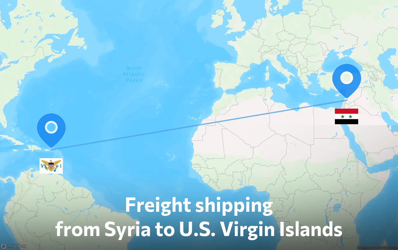 Shipping route from Syria to U.S. Virgin Islands