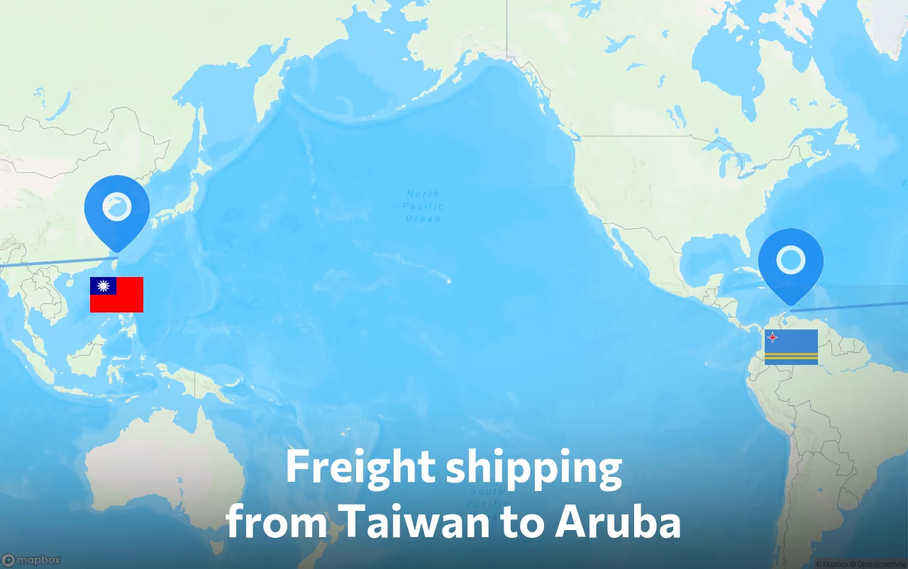 Shipping route from Taiwan to Aruba