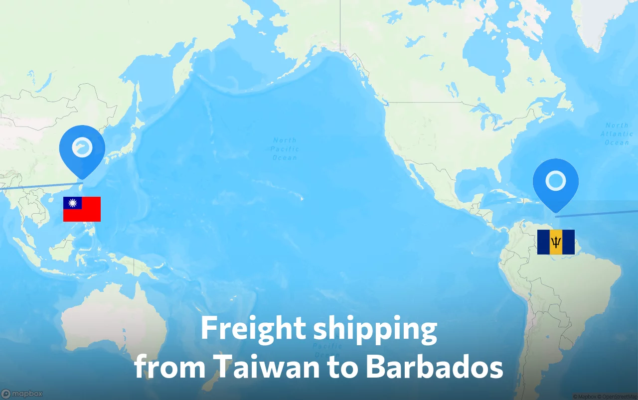 Shipping route from Taiwan to Barbados