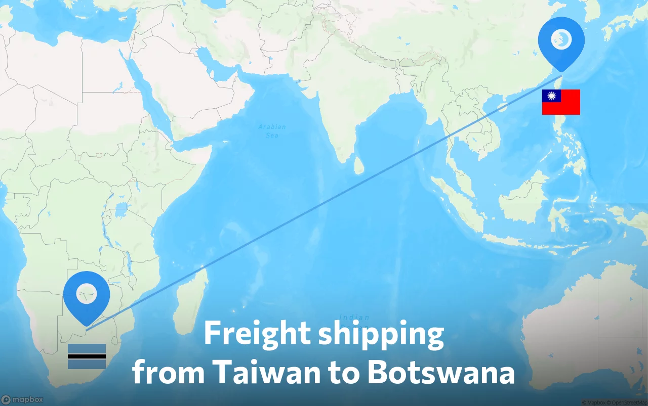 Shipping route from Taiwan to Botswana