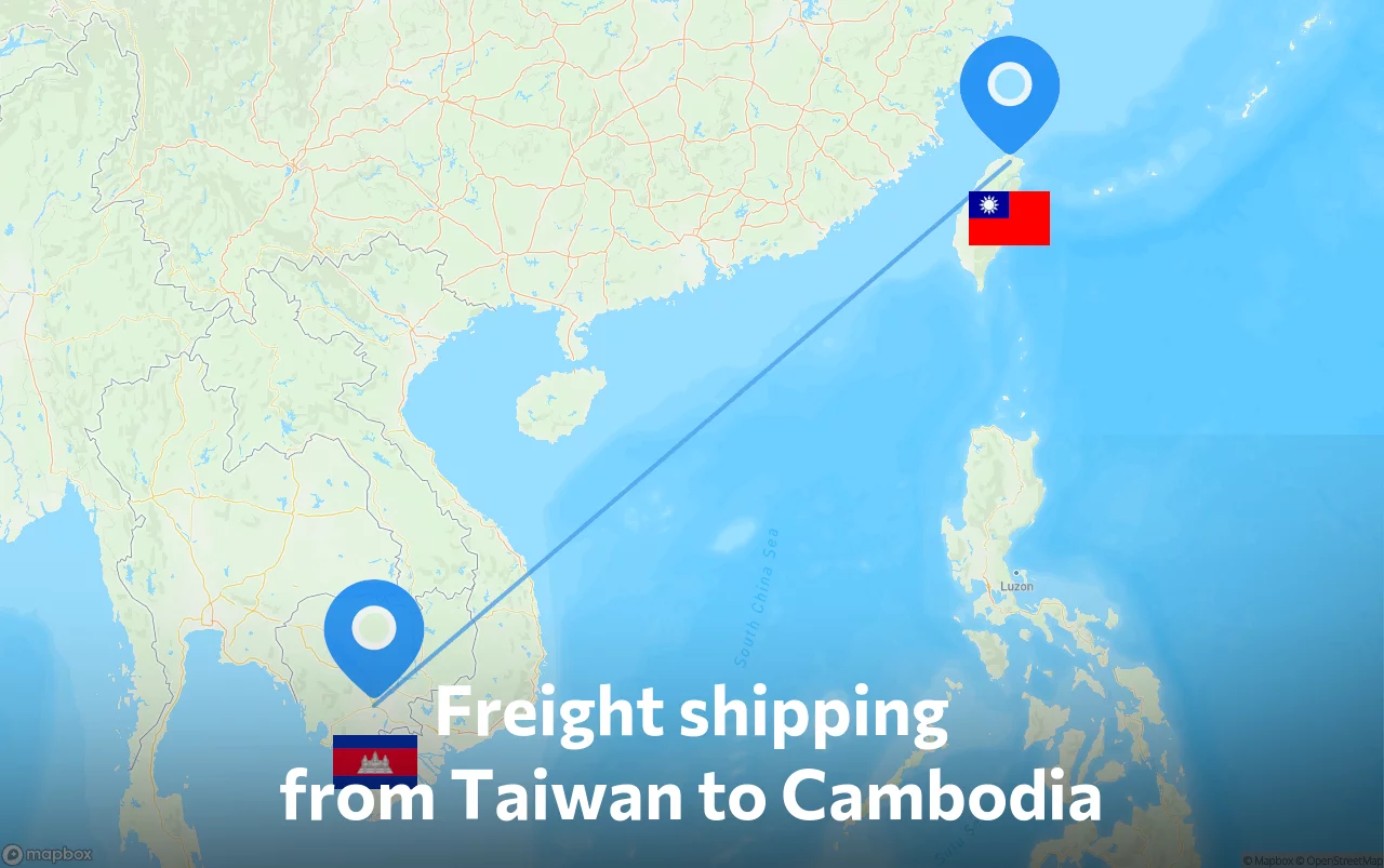 Shipping route from Taiwan to Cambodia