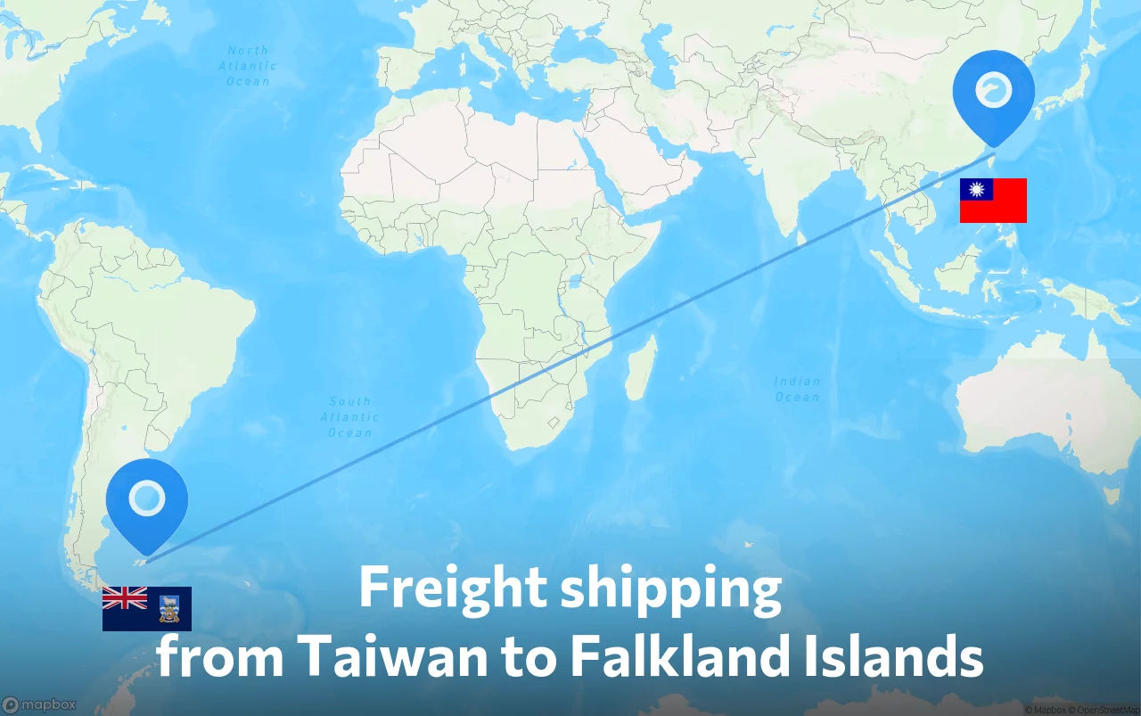 Shipping route from Taiwan to Falkland Islands