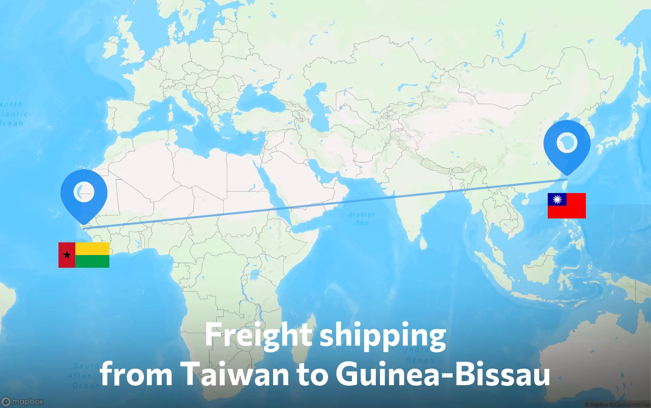 Shipping route from Taiwan to Guinea-Bissau