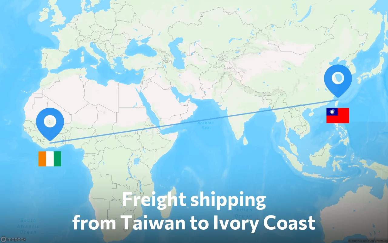 Shipping route from Taiwan to Ivory Coast