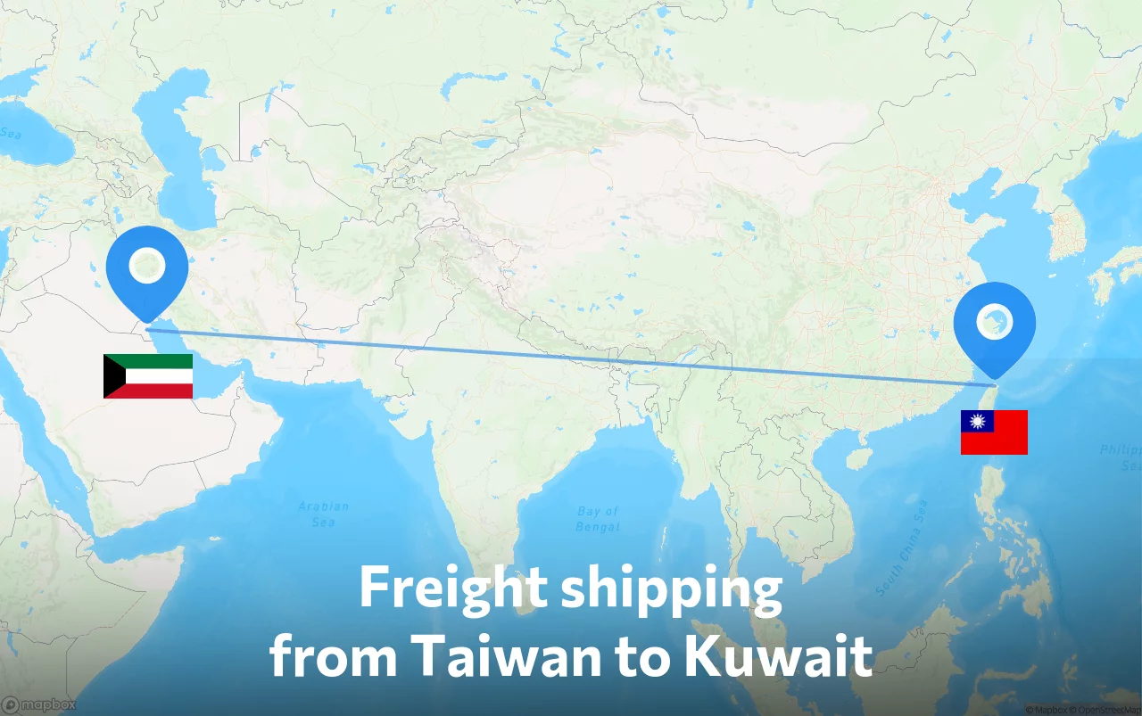 Shipping route from Taiwan to Kuwait