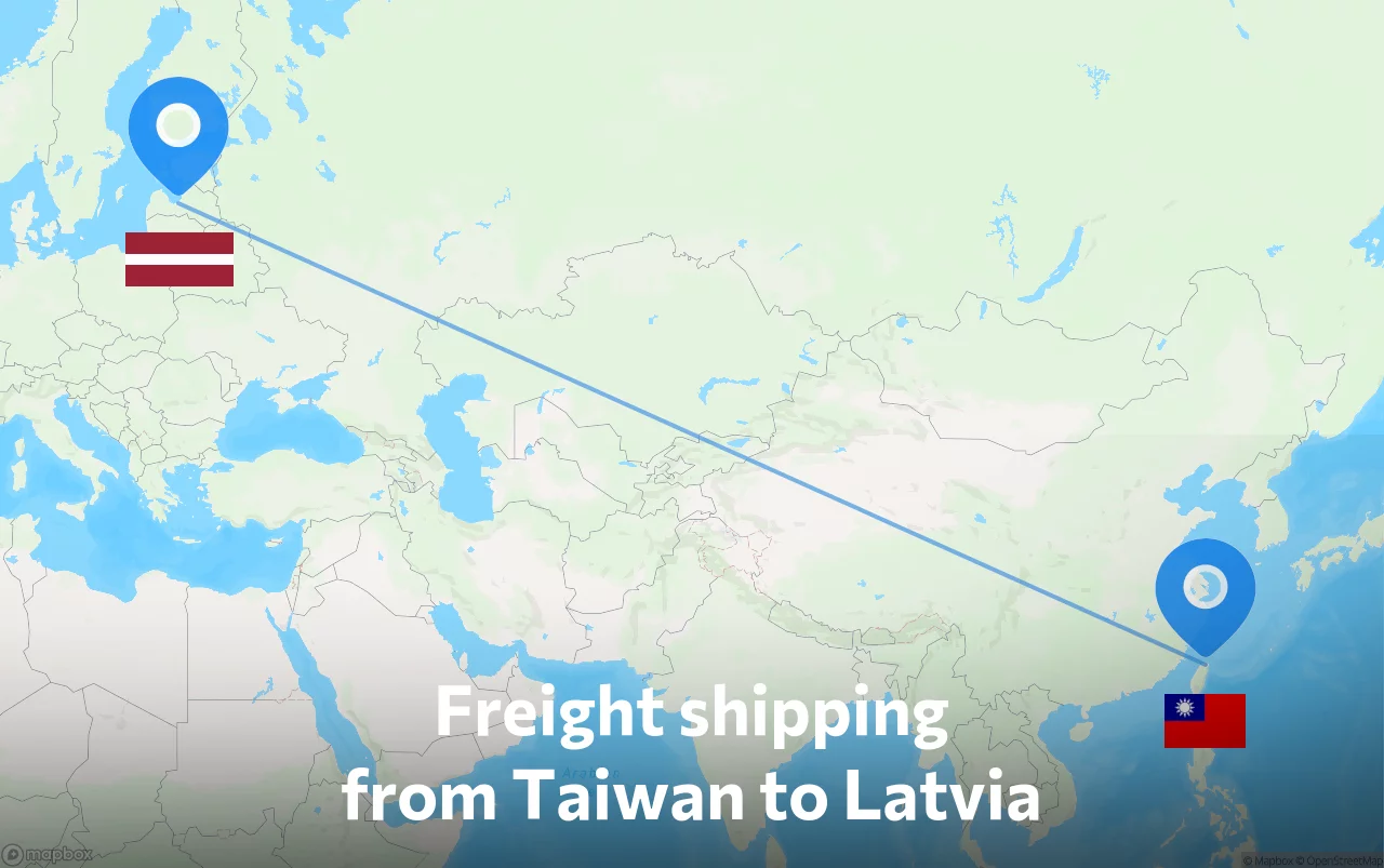 Shipping route from Taiwan to Latvia