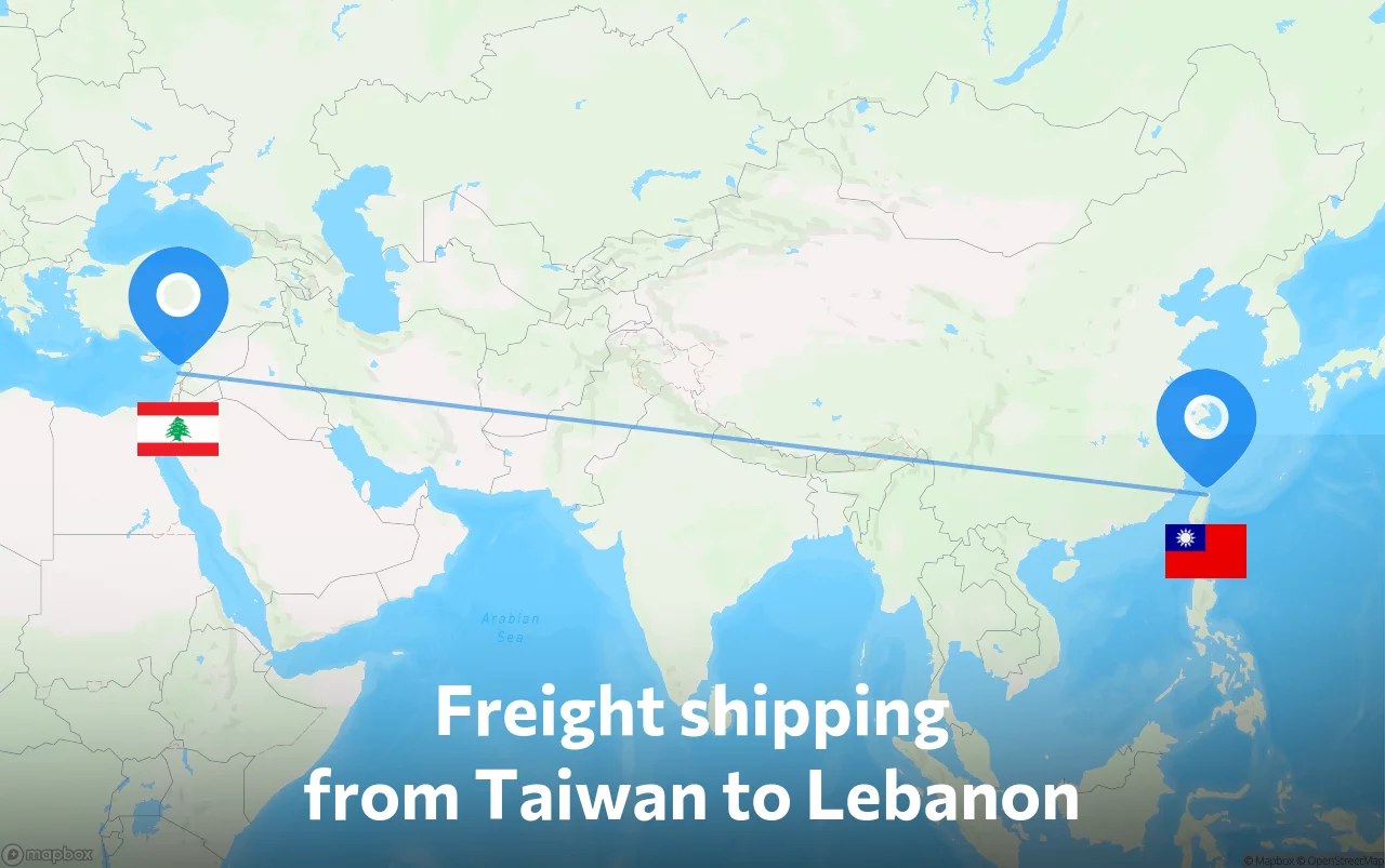 Shipping route from Taiwan to Lebanon