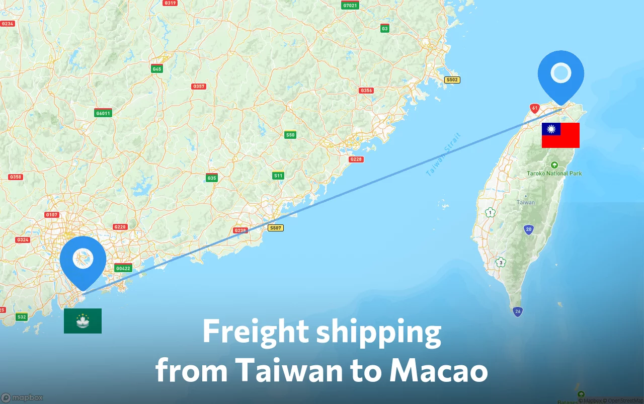 Shipping route from Taiwan to Macao