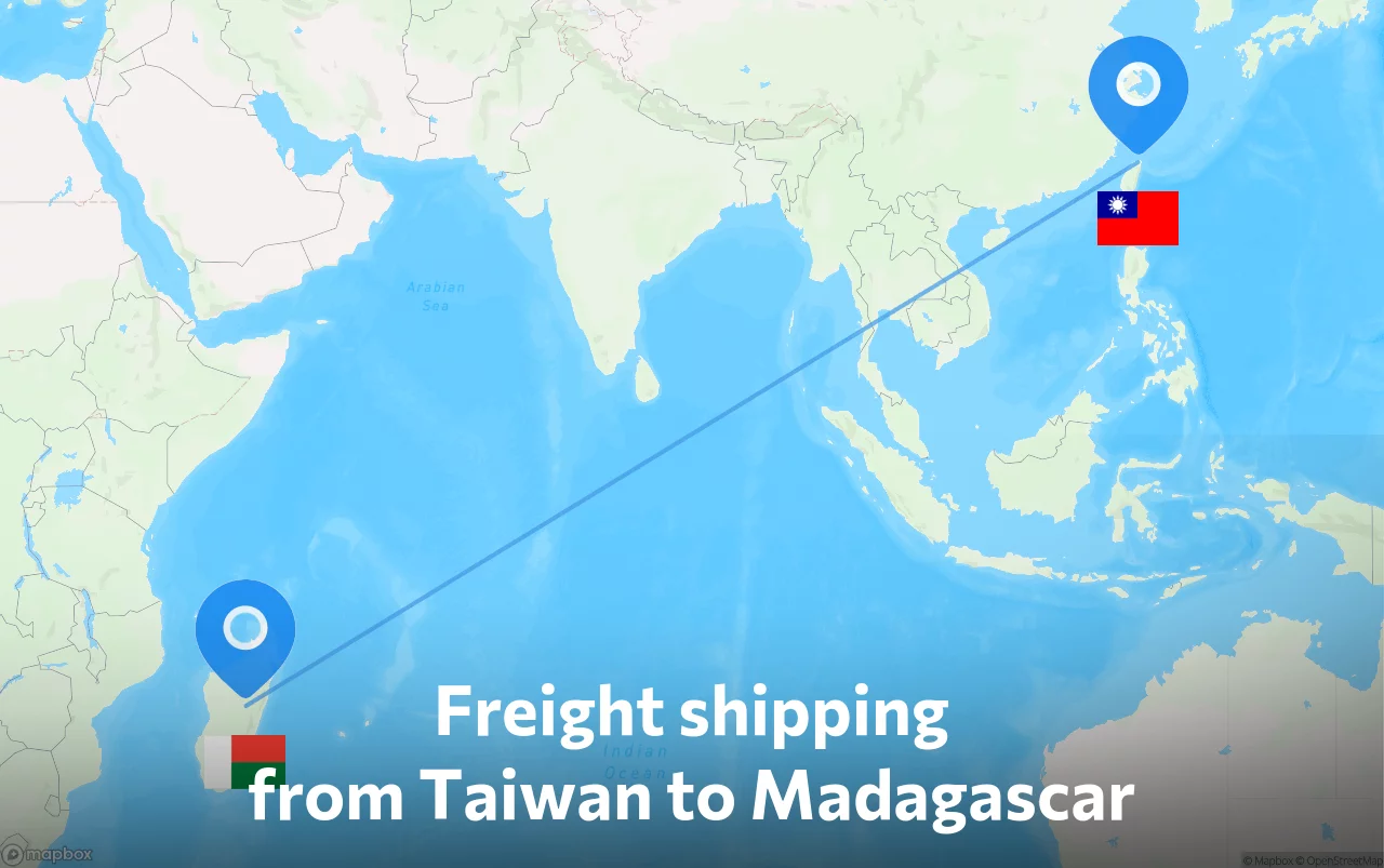 Shipping route from Taiwan to Madagascar