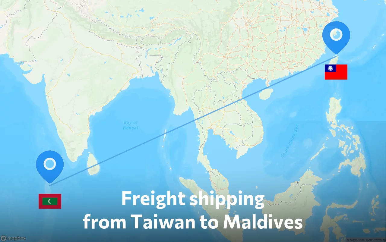 Shipping route from Taiwan to Maldives