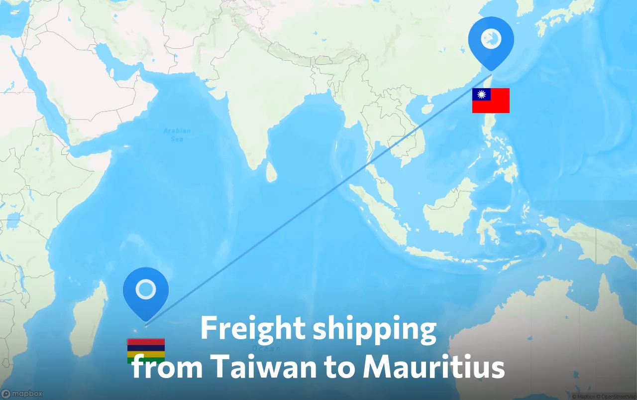 Shipping route from Taiwan to Mauritius