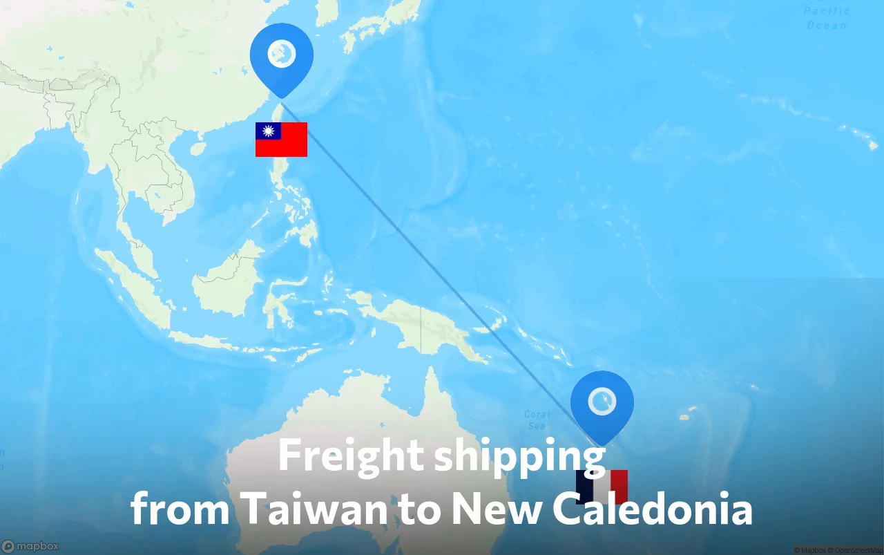 Shipping route from Taiwan to New Caledonia