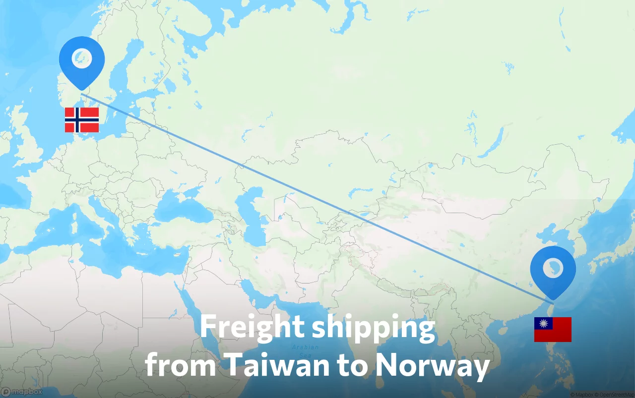 Shipping route from Taiwan to Norway