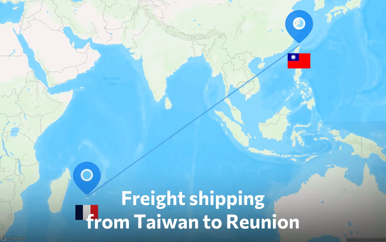 Shipping route from Taiwan to Reunion