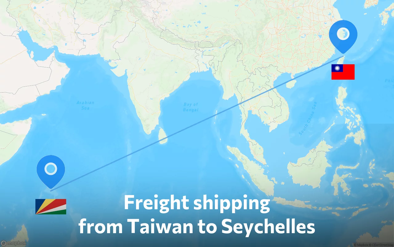 Shipping route from Taiwan to Seychelles