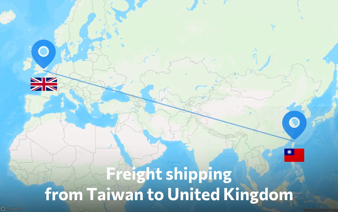 Shipping route from Taiwan to United Kingdom