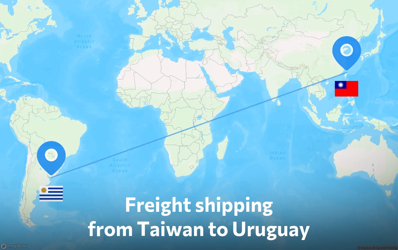 Shipping route from Taiwan to Uruguay