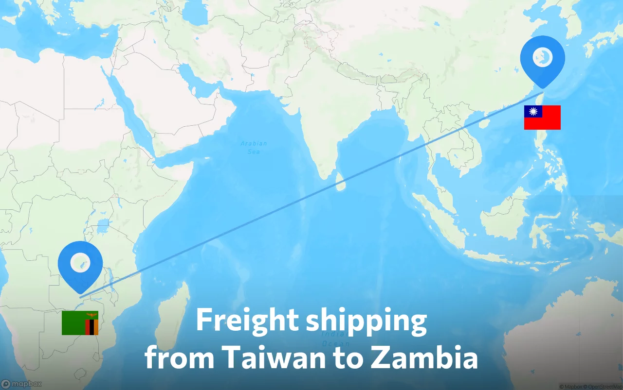 Shipping route from Taiwan to Zambia