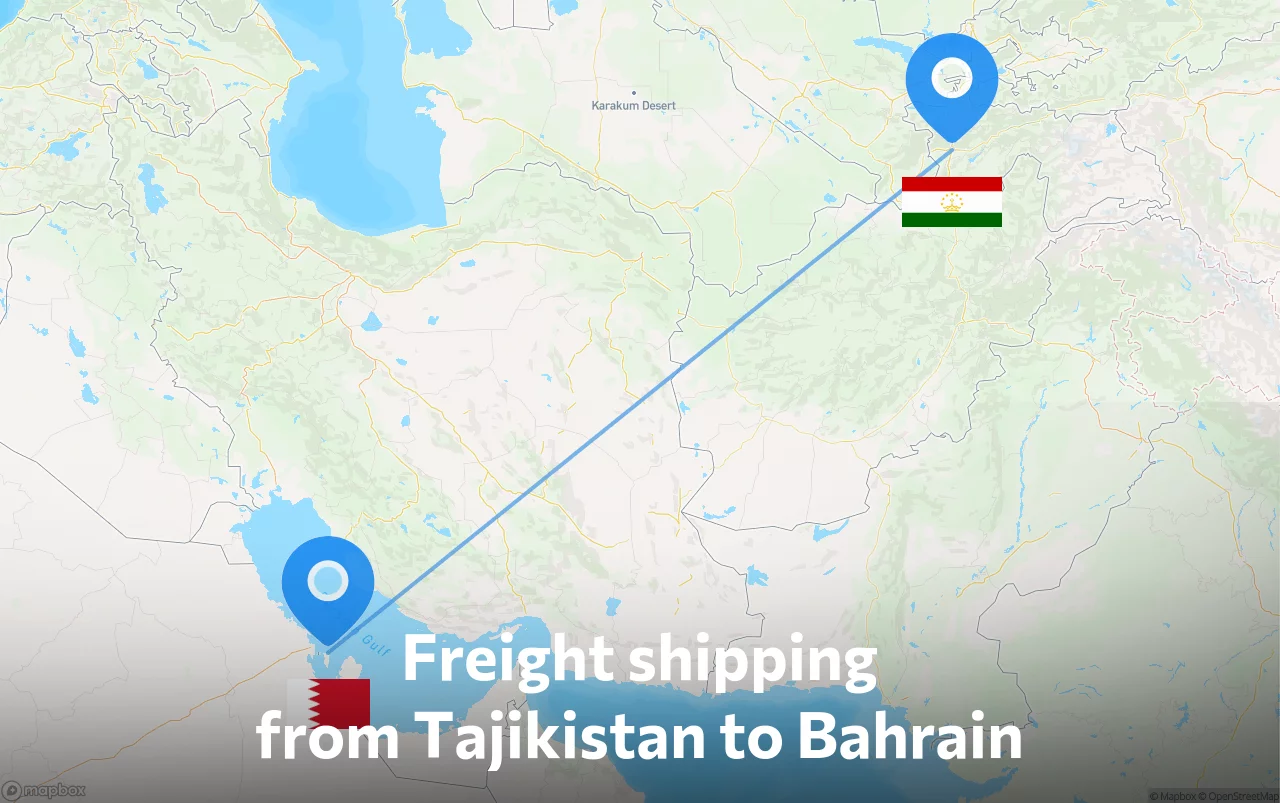 Shipping route from Tajikistan to Bahrain