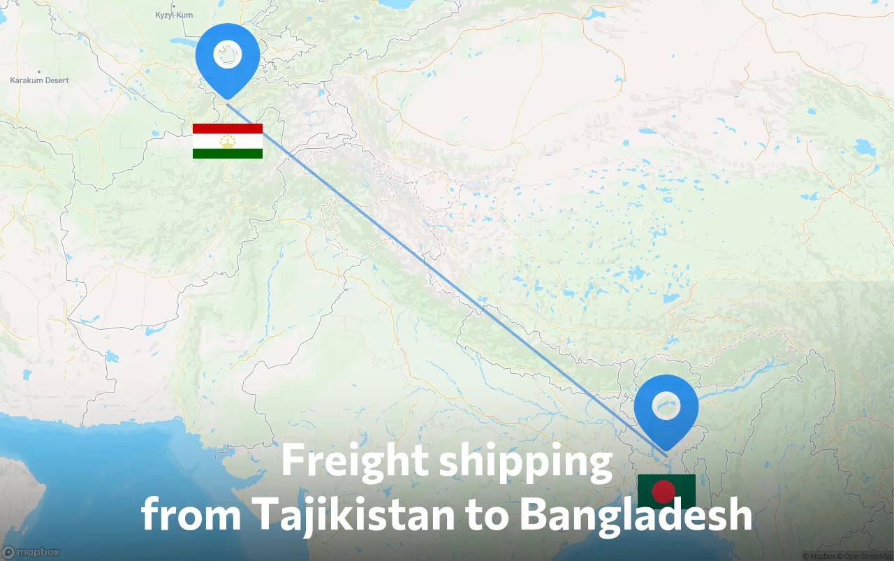 Shipping route from Tajikistan to Bangladesh