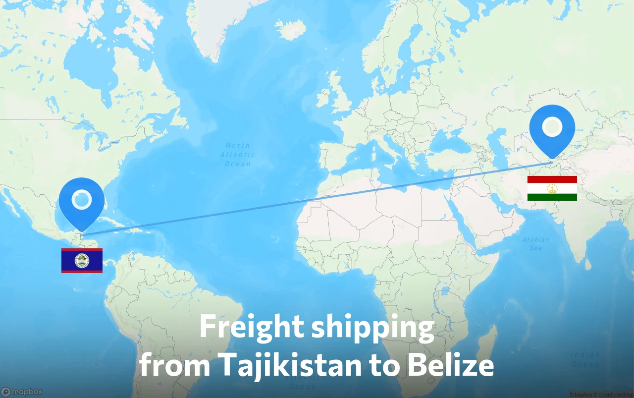 Shipping route from Tajikistan to Belize