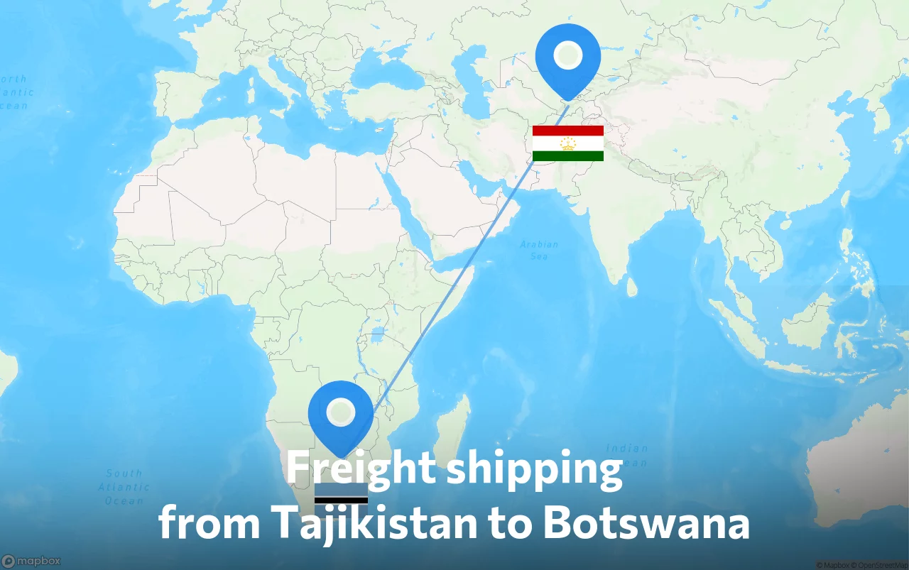 Shipping route from Tajikistan to Botswana