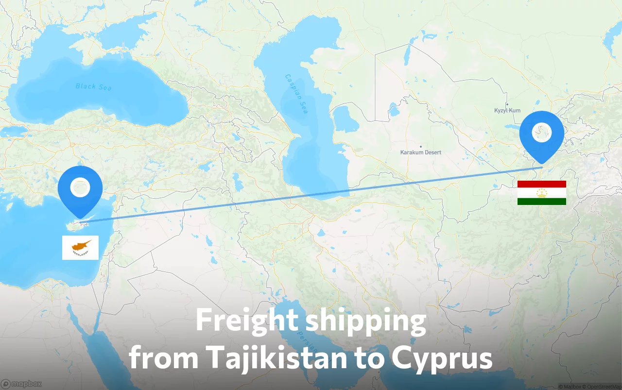 Shipping route from Tajikistan to Cyprus