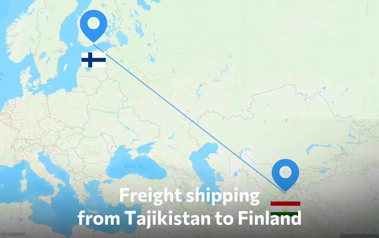 Shipping route from Tajikistan to Finland