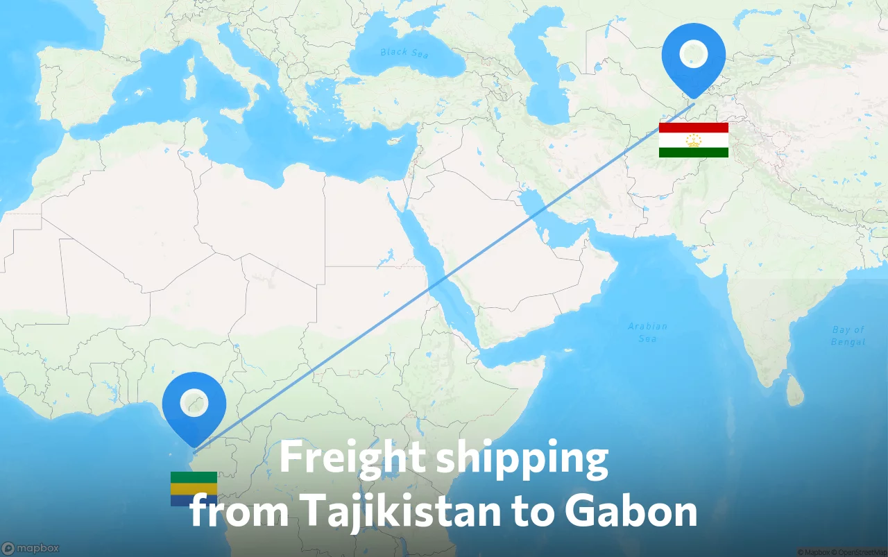 Shipping route from Tajikistan to Gabon