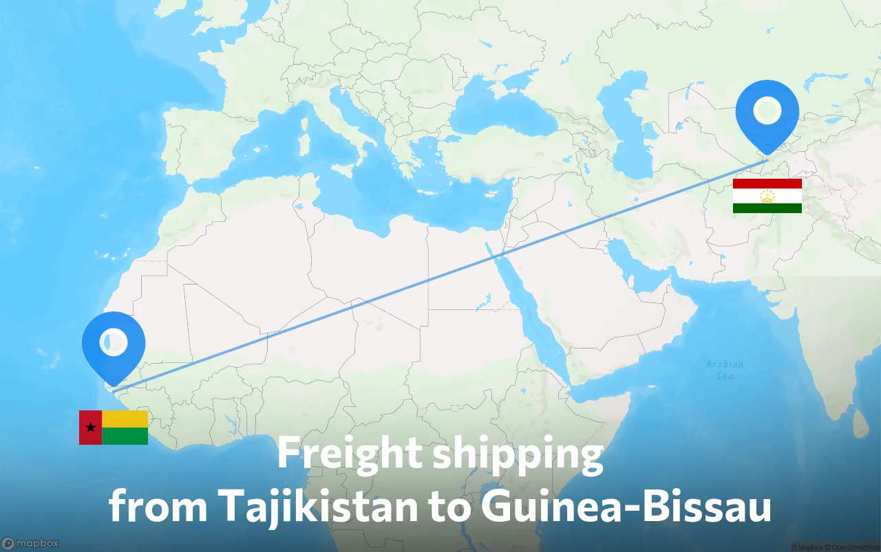 Shipping route from Tajikistan to Guinea-Bissau