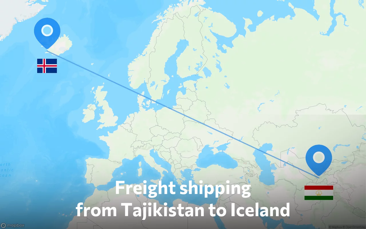Shipping route from Tajikistan to Iceland