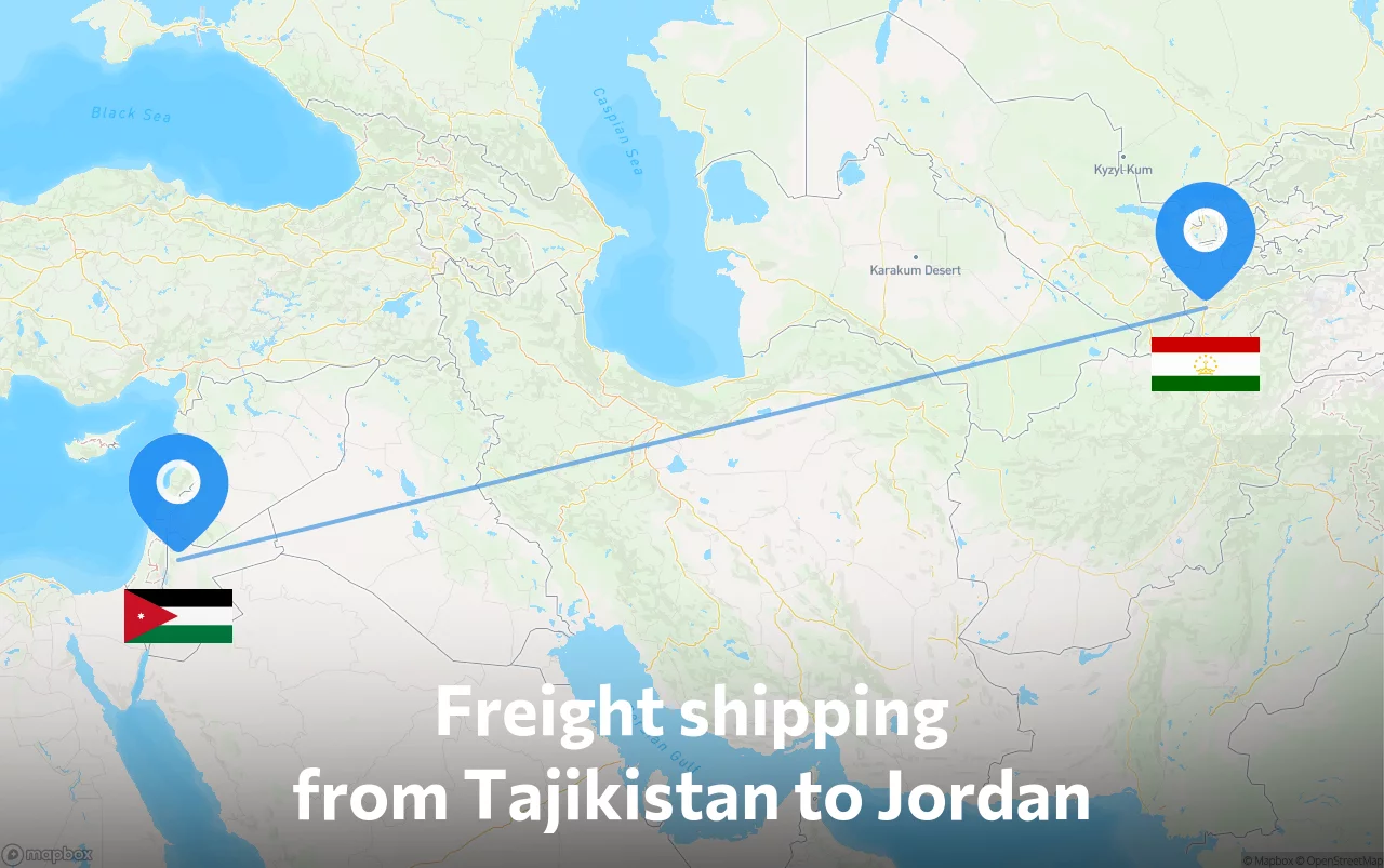 Shipping route from Tajikistan to Jordan