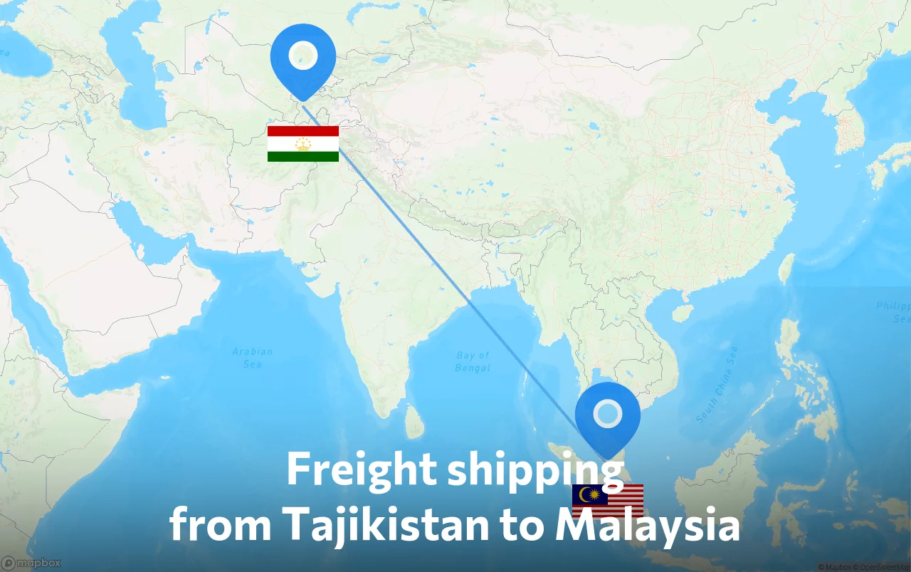 Shipping route from Tajikistan to Malaysia