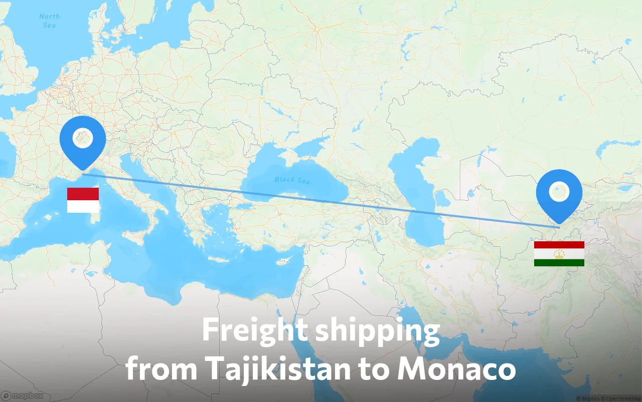 Shipping route from Tajikistan to Monaco
