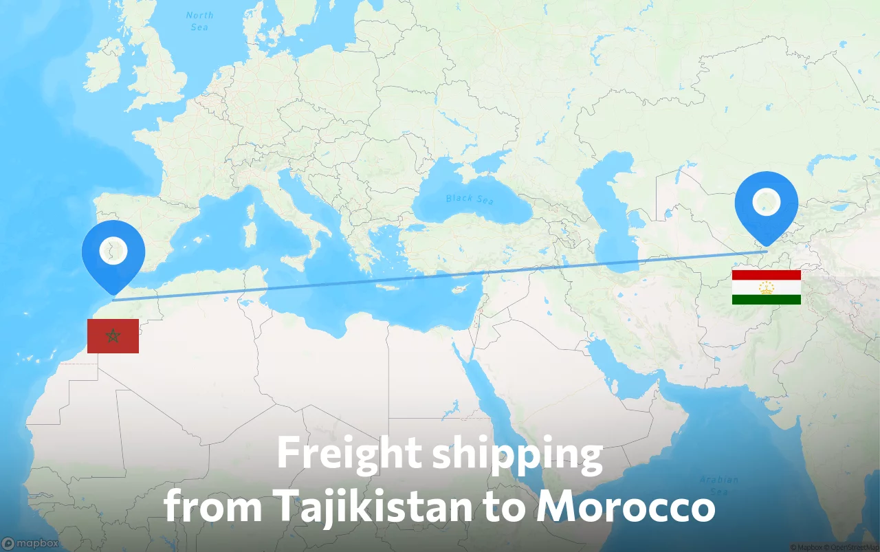 Shipping route from Tajikistan to Morocco
