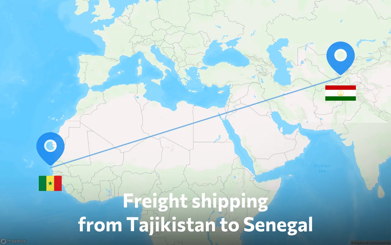 Shipping route from Tajikistan to Senegal