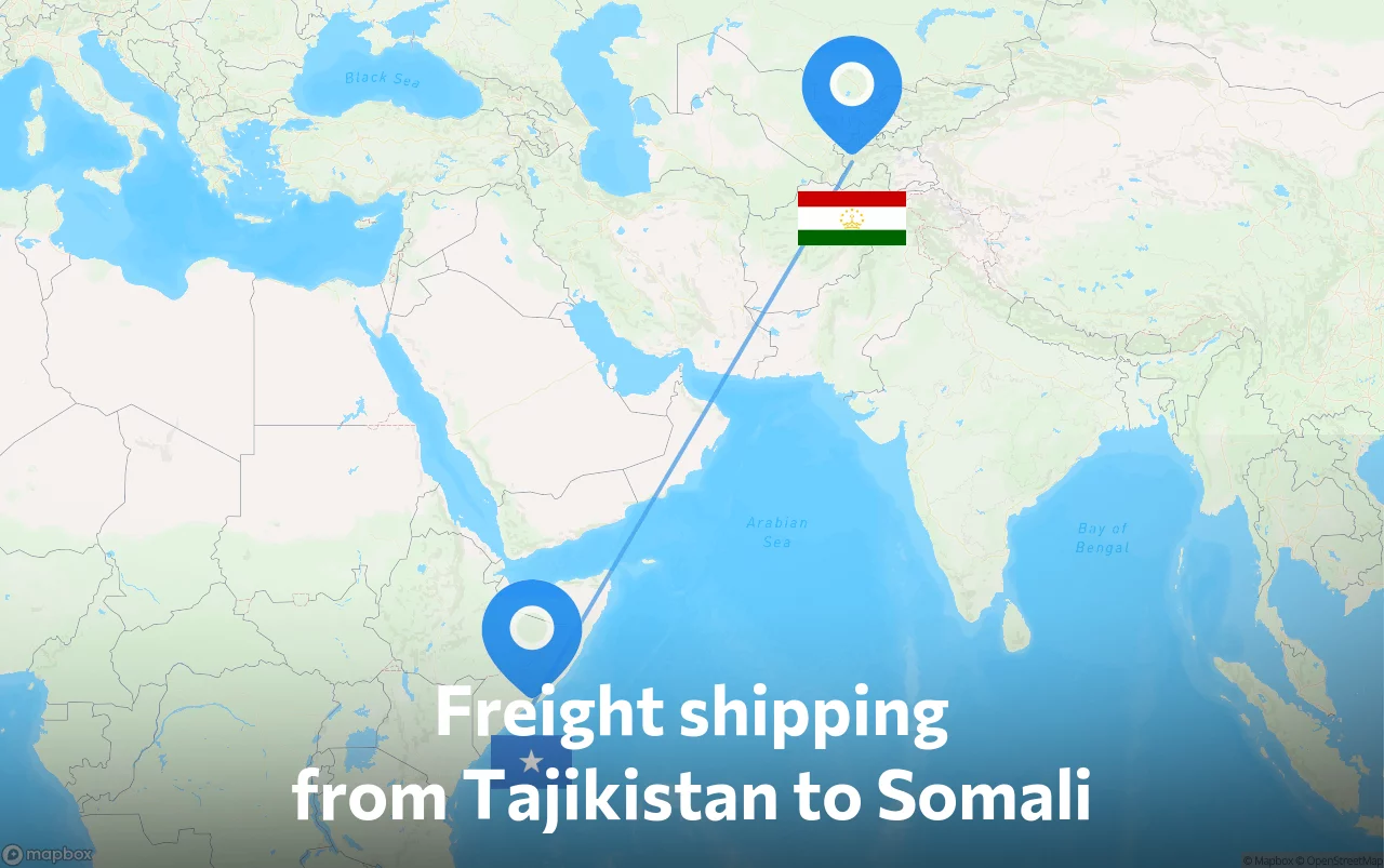 Shipping route from Tajikistan to Somali