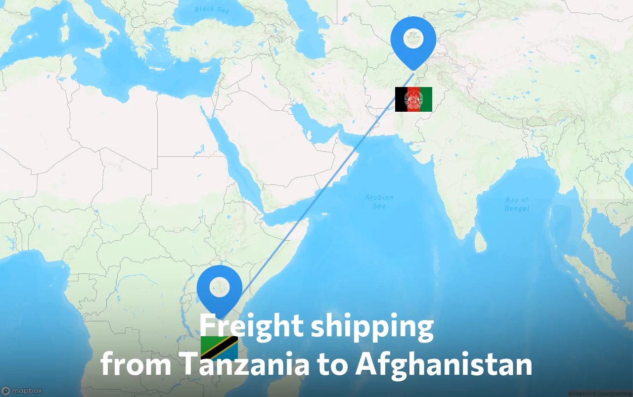 Shipping route from Tanzania to Afghanistan