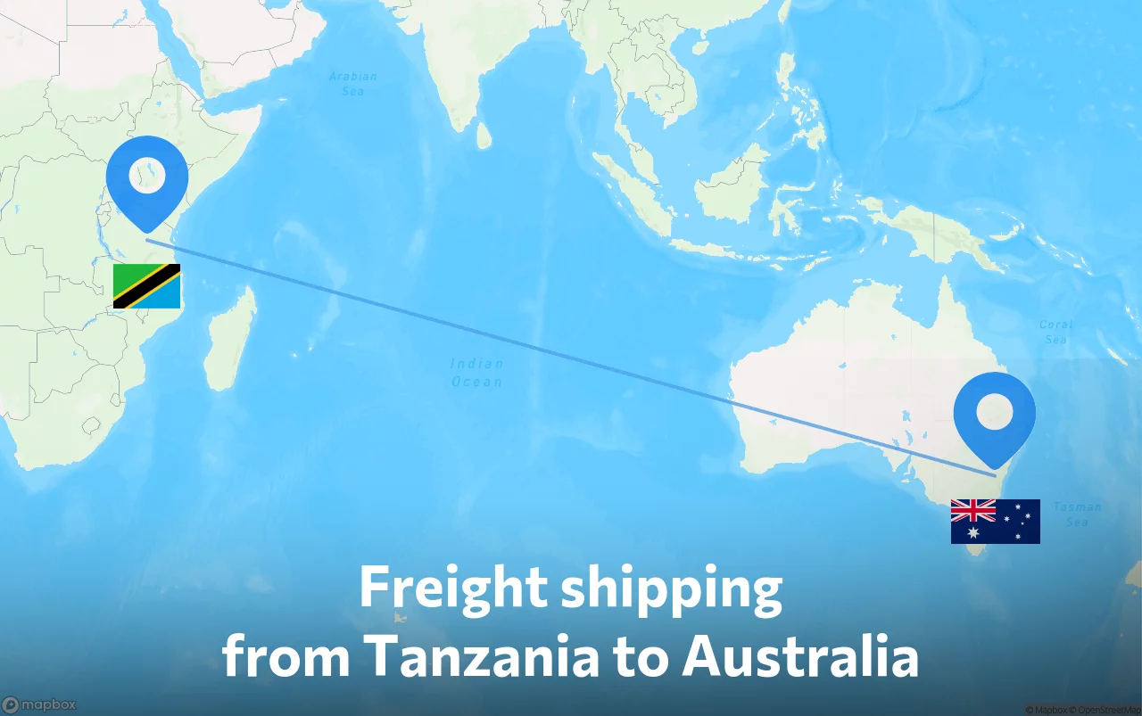 Shipping route from Tanzania to Australia