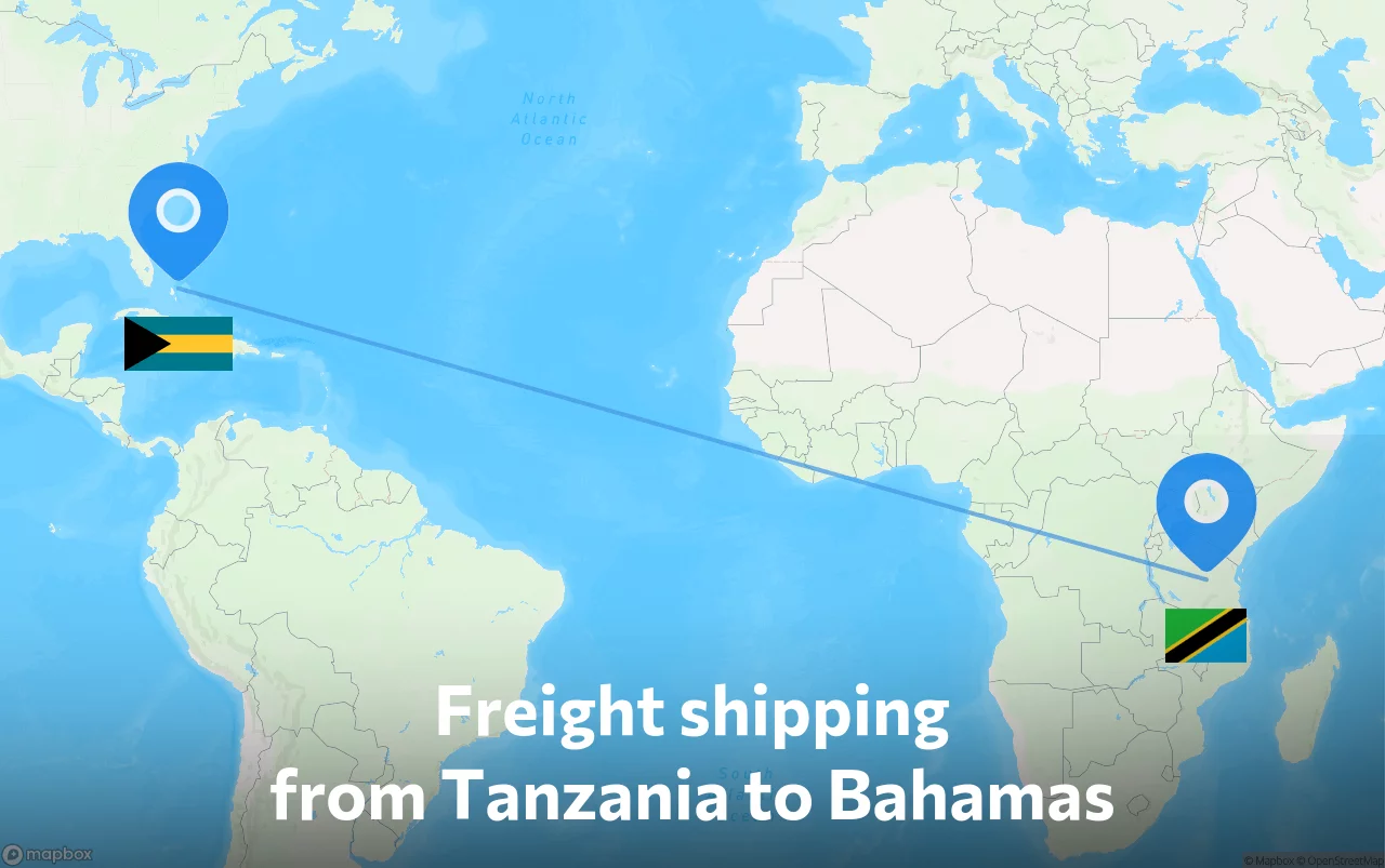 Shipping route from Tanzania to Bahamas
