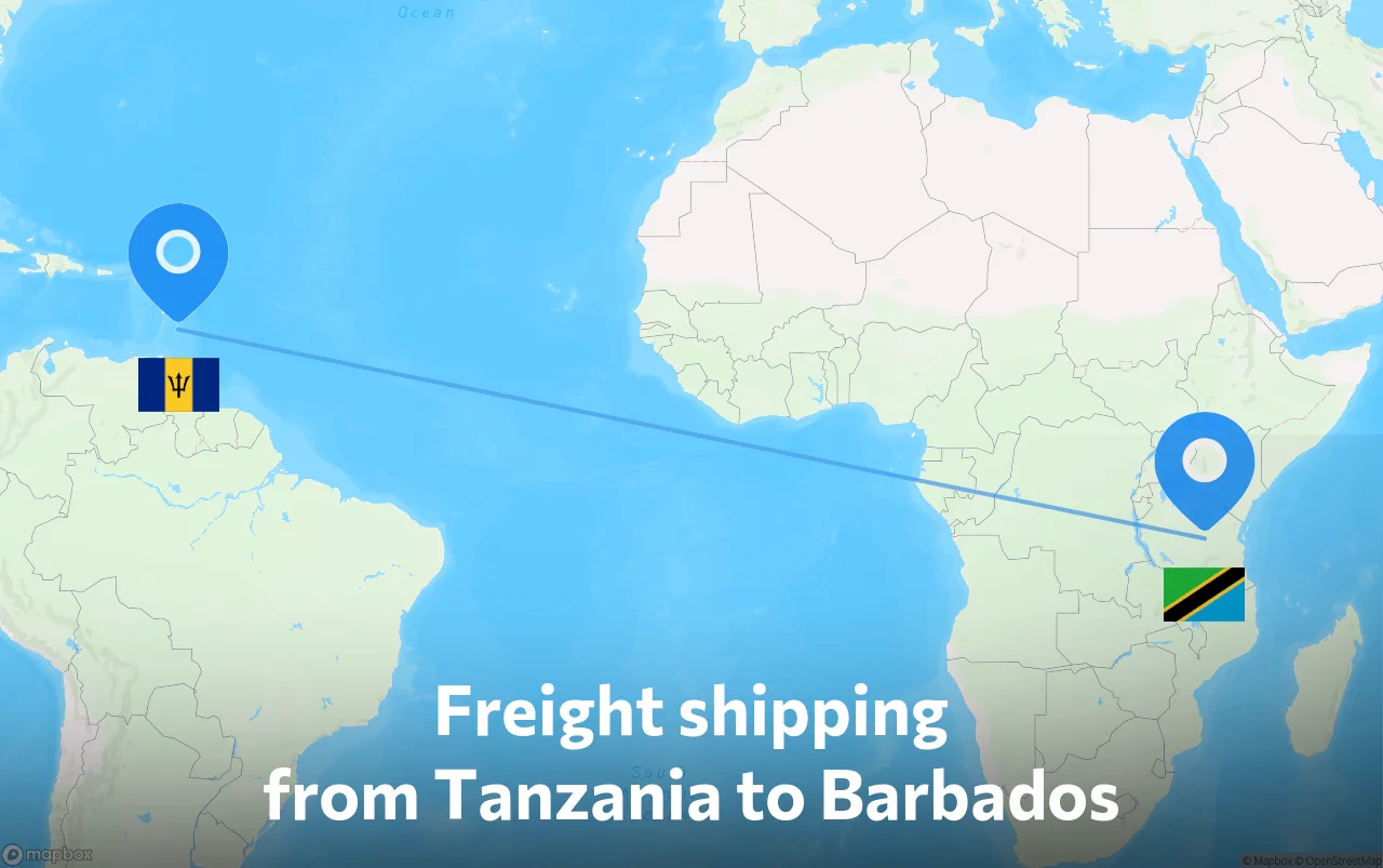 Shipping route from Tanzania to Barbados
